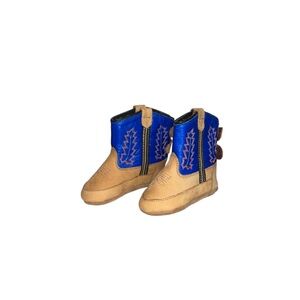 Old West Blue and Tan Leather Cowboy Boots - Baby Size 3